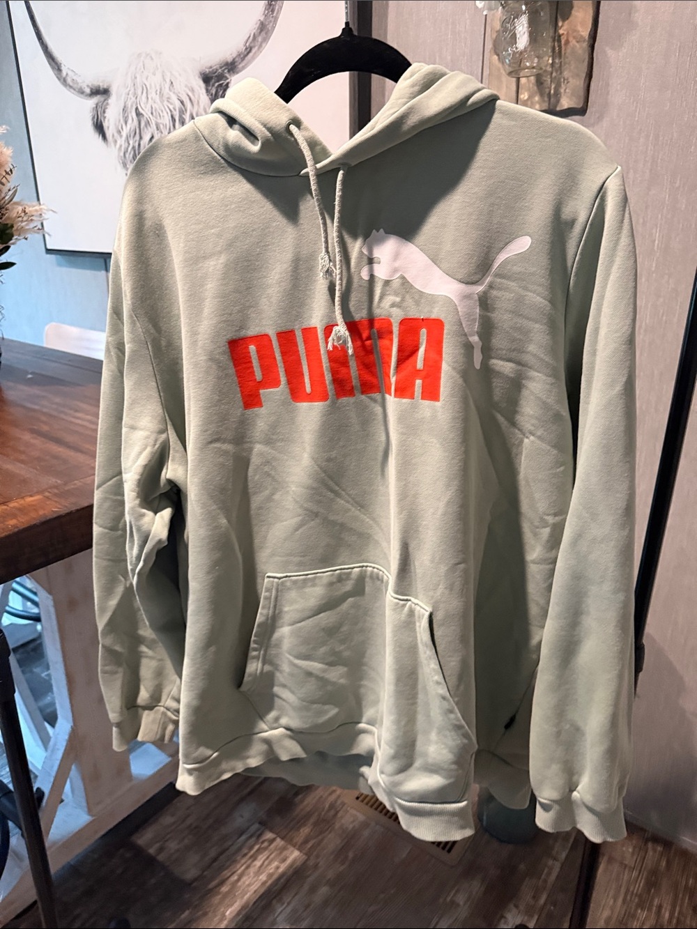 Puma Sage Green Hoodie with Bold Red Logo